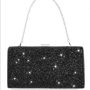 Black Crystal Purse with Crystals on Front and Back & silver detachable chain